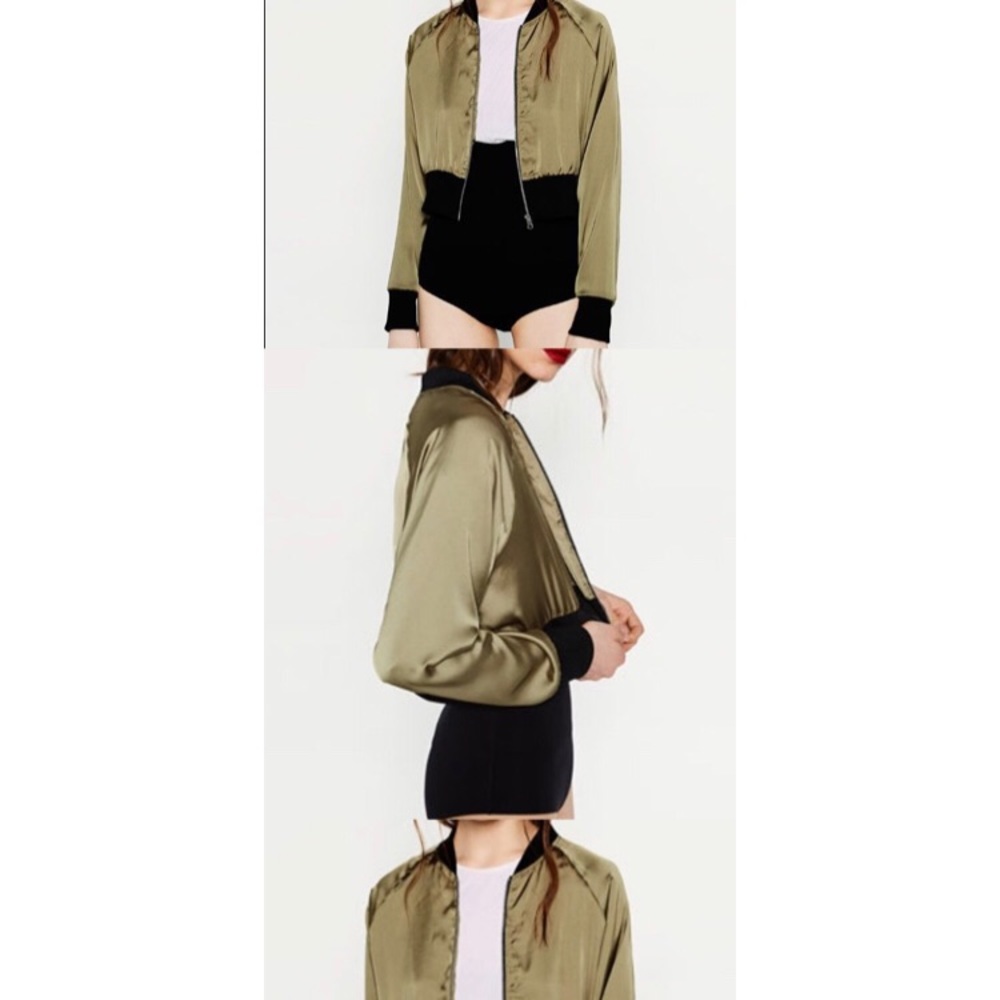 Zara Olive Green Satin Bomber Small